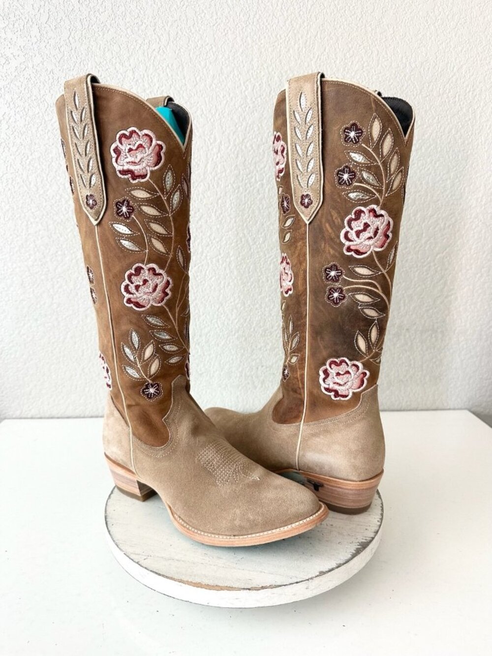 Lane KENZIE Knee High Cowboy Boots Latte Suede Western Cowgirl Mid Calf Tall 9.5